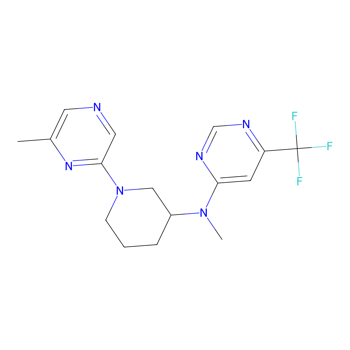 N-methyl-N-[1-(6-methylpyrazin-2-yl)piperidin-3-yl]-6-(trifluoromethyl)pyrimidin-4-amine molecular structure, CAS 3054583-28-4