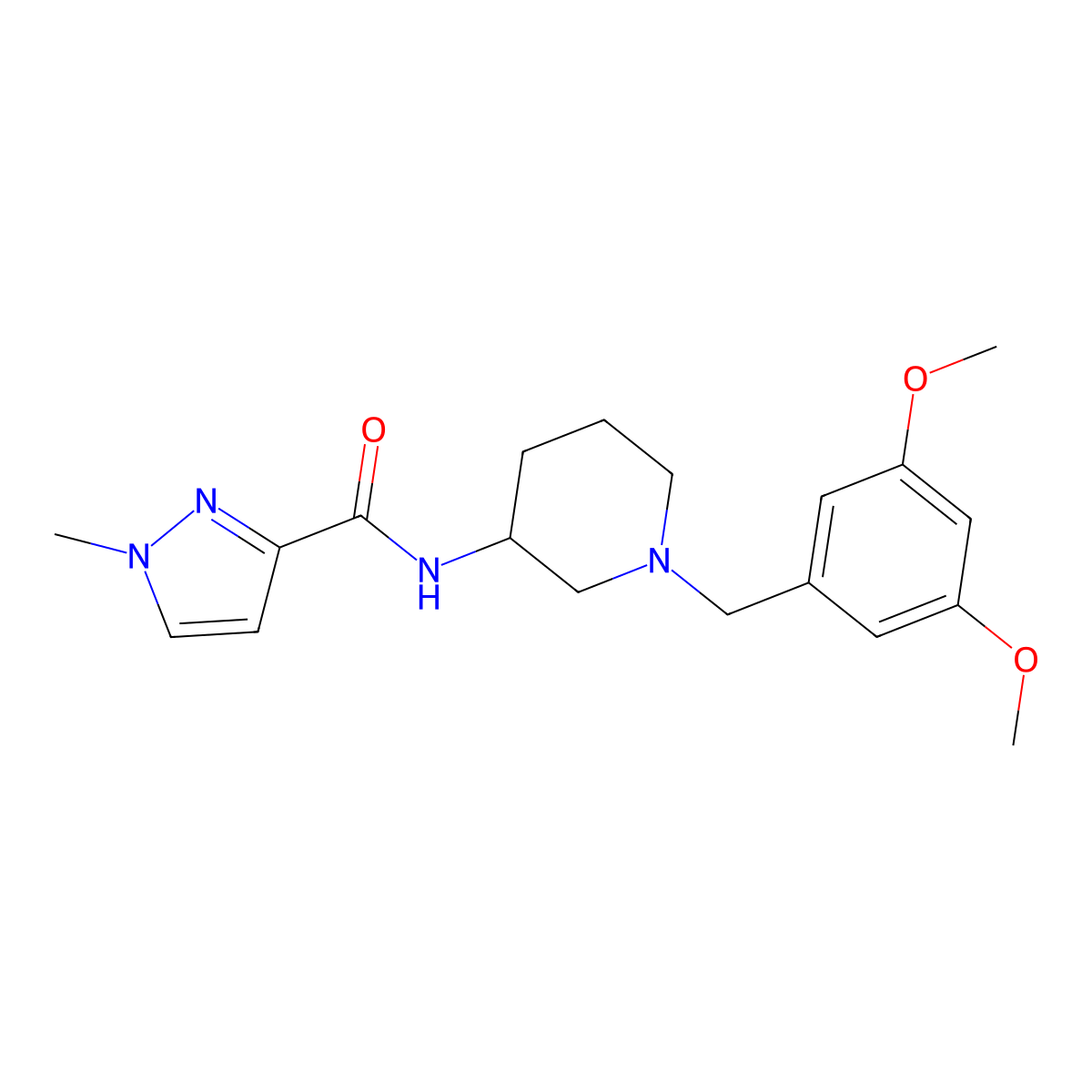 N-{1-[(3,5-dimethoxyphenyl)methyl]piperidin-3-yl}-1-methyl-1H-pyrazole-3-carboxamide molecular structure, CAS 3054583-31-9