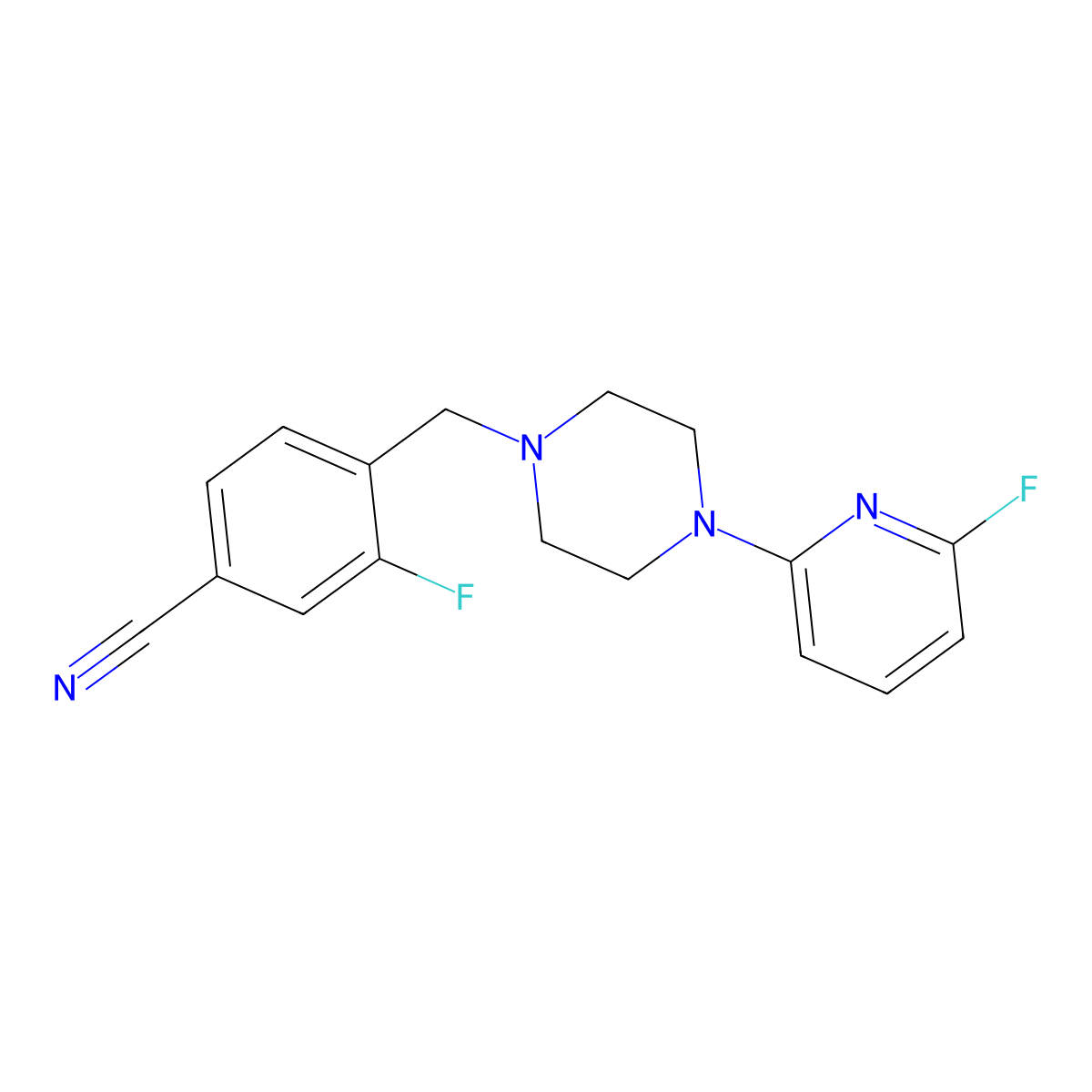 3-Fluoro-4-{[4-(6-fluoropyridin-2-yl)piperazin-1-yl]methyl}benzonitrile molecular structure, CAS 3054583-32-0