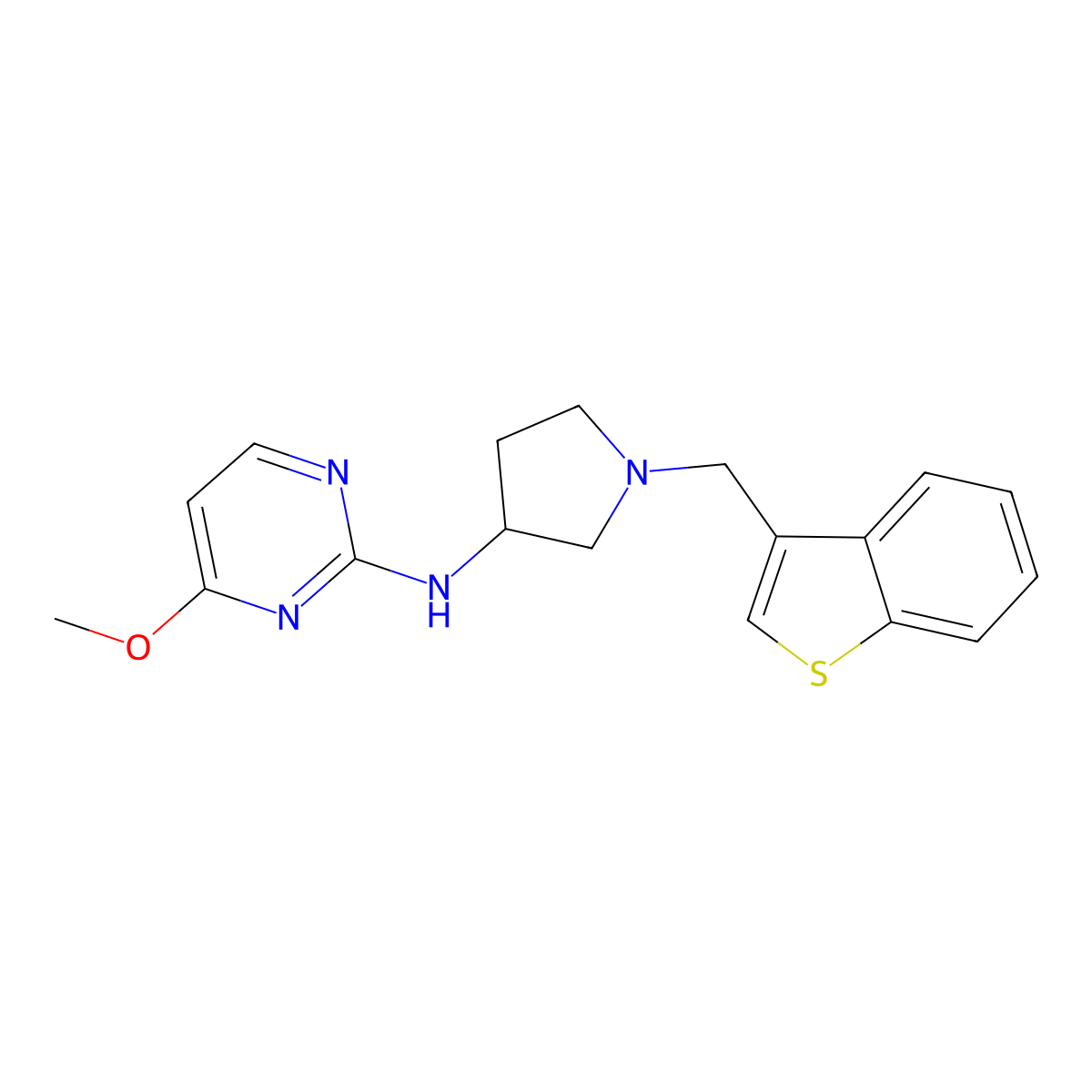 N-{1-[(1-benzothiophen-3-yl)methyl]pyrrolidin-3-yl}-4-methoxypyrimidin-2-amine molecular structure, CAS 3054583-38-6