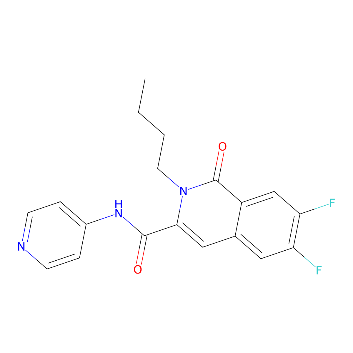 2-butyl-6,7-difluoro-1-oxo-N-(pyridin-4-yl)-1,2-dihydroisoquinoline-3-carboxamide molecular structure, CAS 3054583-39-7
