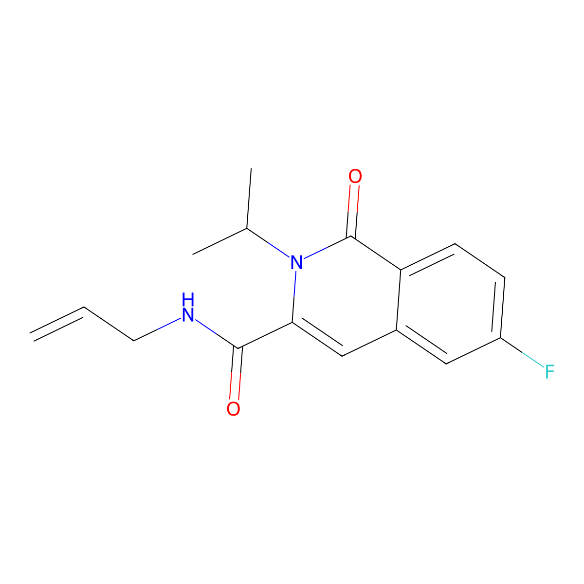 6-fluoro-1-oxo-N-(prop-2-en-1-yl)-2-(propan-2-yl)-1,2-dihydroisoquinoline-3-carboxamide molecular structure, CAS 3054583-40-0
