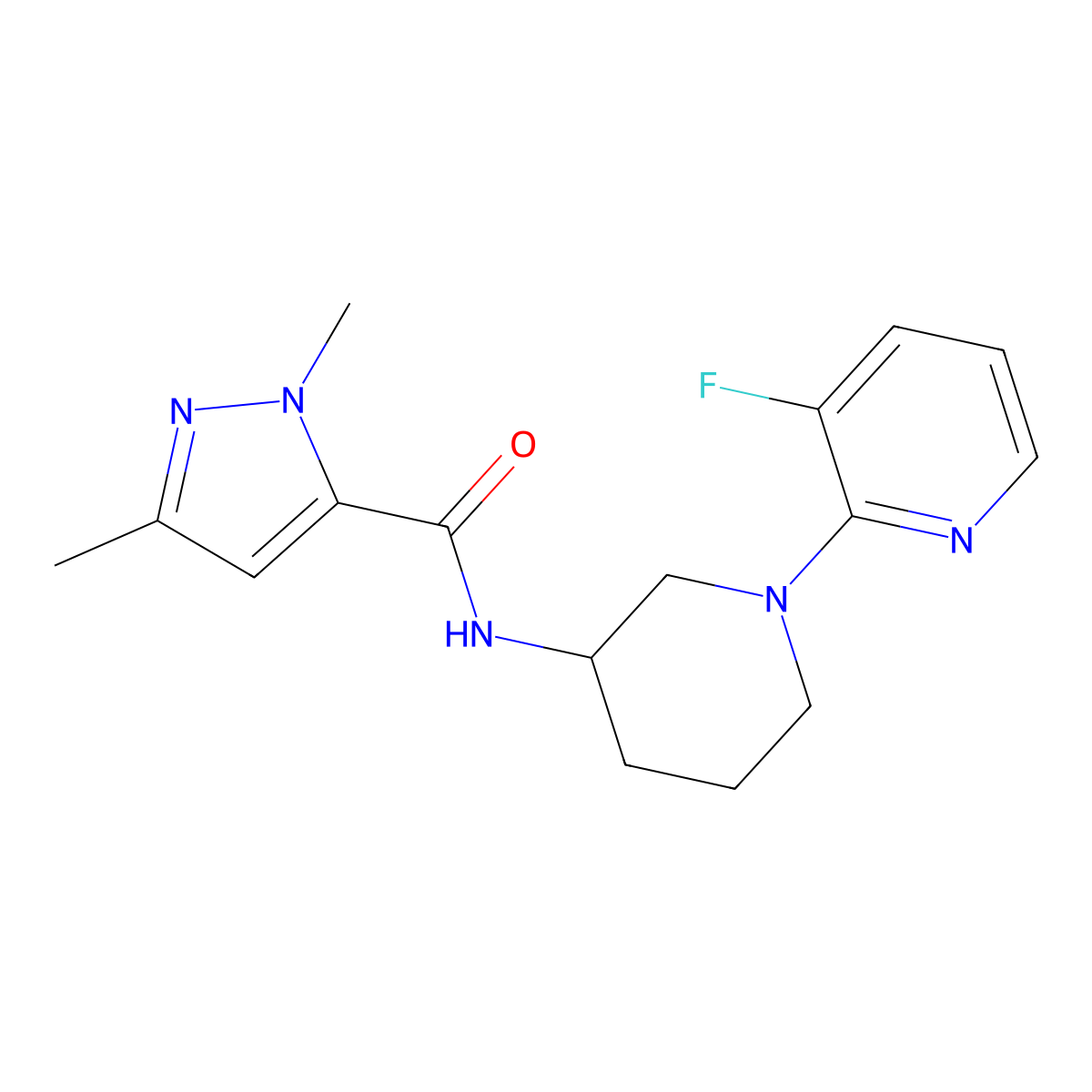 N-[1-(3-fluoropyridin-2-yl)piperidin-3-yl]-1,3-dimethyl-1H-pyrazole-5-carboxamide molecular structure, CAS 3054583-41-1