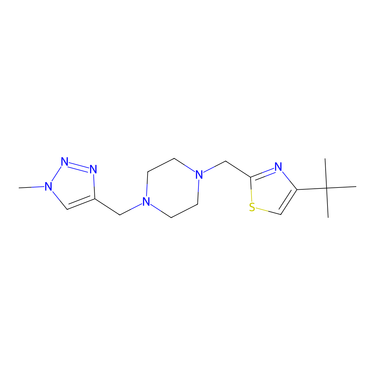 1-[(4-tert-butyl-1,3-thiazol-2-yl)methyl]-4-[(1-methyl-1H-1,2,3-triazol-4-yl)methyl]piperazine molecular structure, CAS 3054583-49-9
