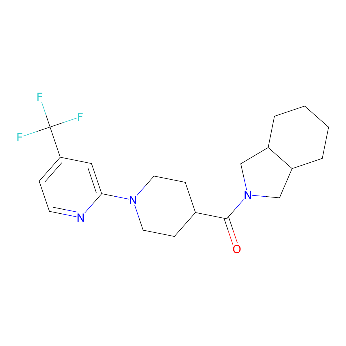 2-{1-[4-(trifluoromethyl)pyridin-2-yl]piperidine-4-carbonyl}-octahydro-1H-isoindole molecular structure, CAS 3054583-60-4