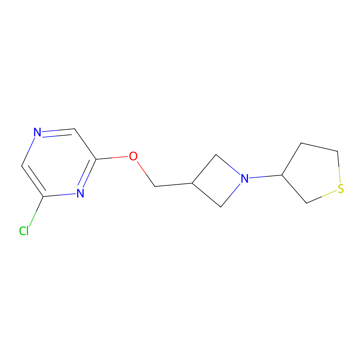2-Chloro-6-{[1-(thiolan-3-yl)azetidin-3-yl]methoxy}pyrazine molecular structure, CAS 3054583-62-6