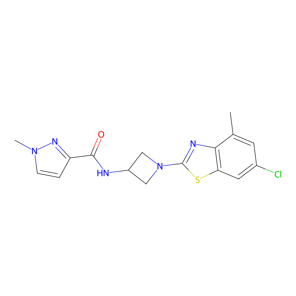 N-[1-(6-chloro-4-methyl-1,3-benzothiazol-2-yl)azetidin-3-yl]-1-methyl-1H-pyrazole-3-carboxamide molecular structure, CAS 3054583-65-9