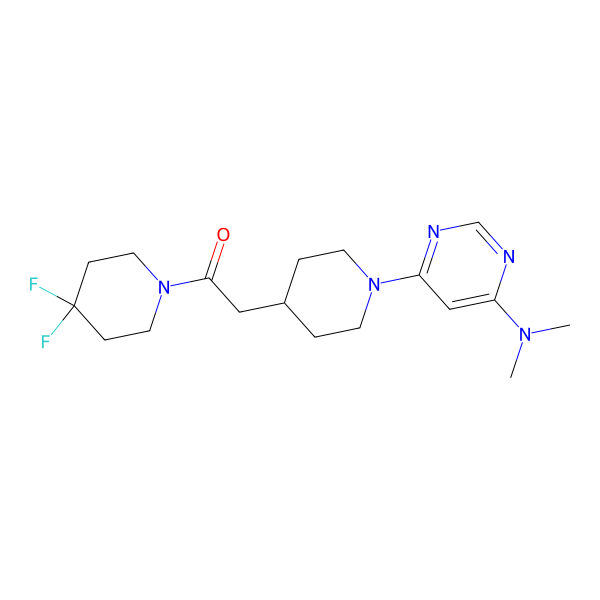 1-(4,4-Difluoropiperidin-1-yl)-2-{1-[6-(dimethylamino)pyrimidin-4-yl]piperidin-4-yl}ethan-1-one molecular structure, CAS 3054583-66-0