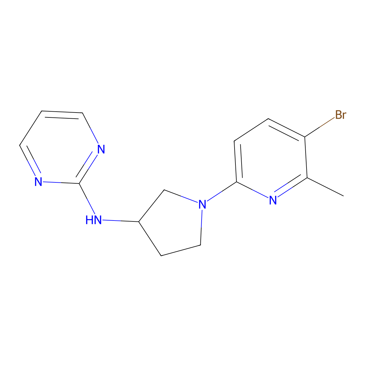 N-[1-(5-bromo-6-methylpyridin-2-yl)pyrrolidin-3-yl]pyrimidin-2-amine molecular structure, CAS 3054583-71-7