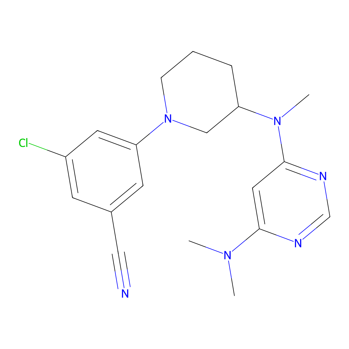 3-Chloro-5-(3-{[6-(dimethylamino)pyrimidin-4-yl](methyl)amino}piperidin-1-yl)benzonitrile molecular structure, CAS 3054583-76-2