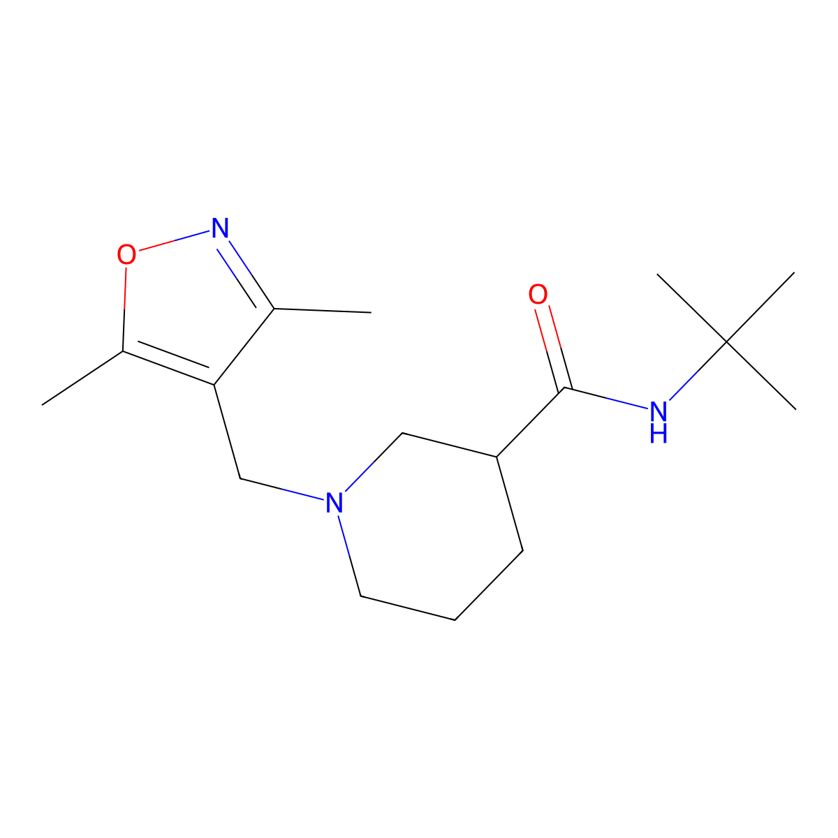 N-tert-butyl-1-[(3,5-dimethyl-1,2-oxazol-4-yl)methyl]piperidine-3-carboxamide molecular structure, CAS 3054583-80-8
