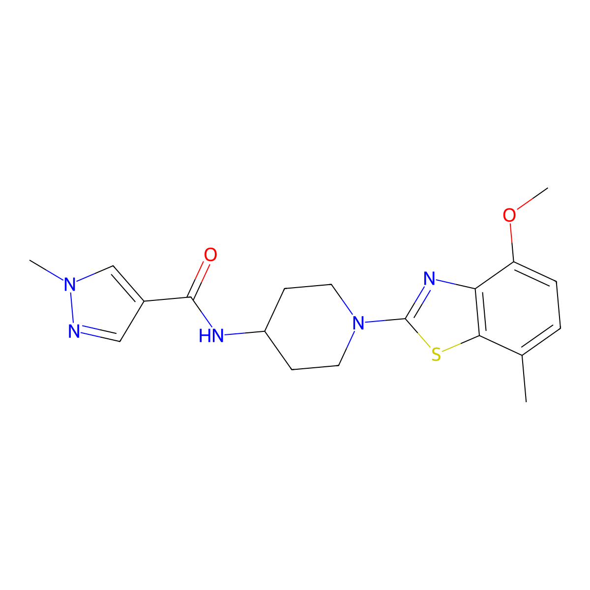 N-[1-(4-methoxy-7-methyl-1,3-benzothiazol-2-yl)piperidin-4-yl]-1-methyl-1H-pyrazole-4-carboxamide molecular structure, CAS 3054583-86-4