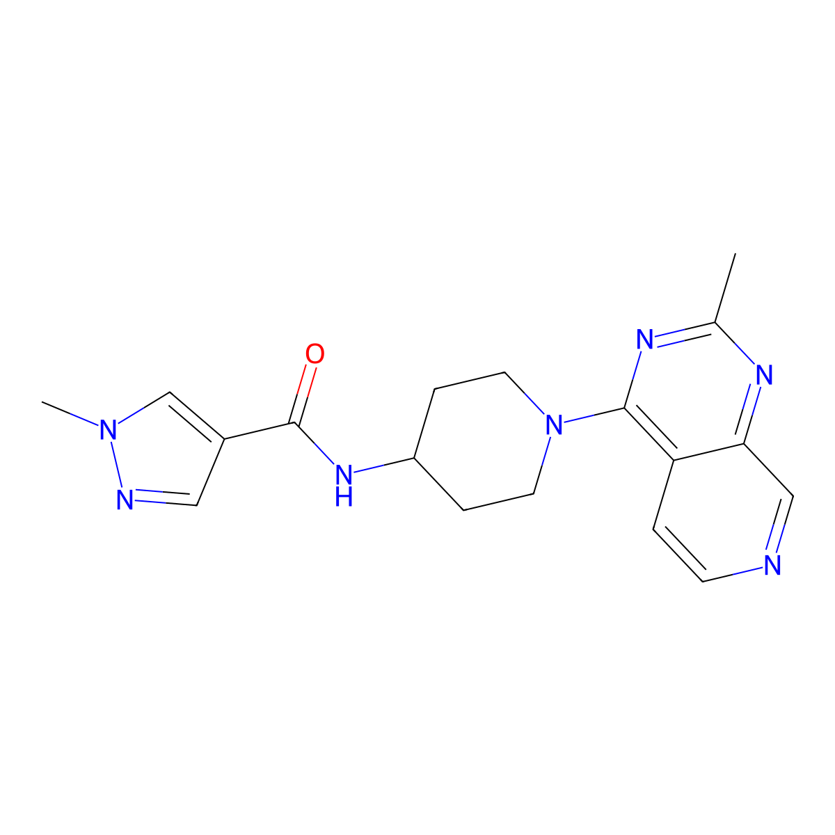 1-methyl-N-(1-{2-methylpyrido[3,4-d]pyrimidin-4-yl}piperidin-4-yl)-1H-pyrazole-4-carboxamide molecular structure, CAS 3054583-88-6