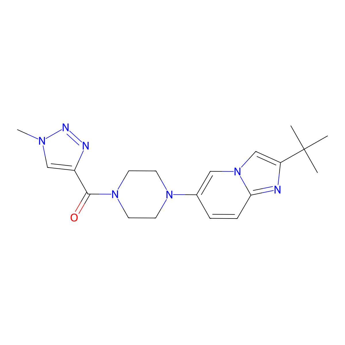 1-{2-tert-butylimidazo[1,2-a]pyridin-6-yl}-4-(1-methyl-1H-1,2,3-triazole-4-carbonyl)piperazine molecular structure, CAS 3054584-02-7