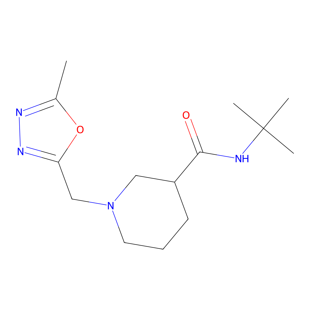 N-tert-butyl-1-[(5-methyl-1,3,4-oxadiazol-2-yl)methyl]piperidine-3-carboxamide molecular structure, CAS 3054584-03-8