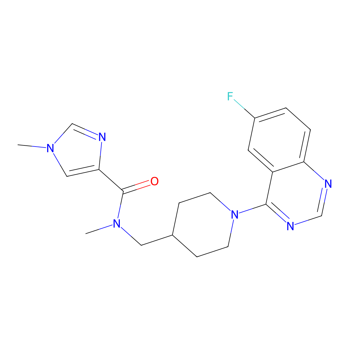 N-{[1-(6-fluoroquinazolin-4-yl)piperidin-4-yl]methyl}-N,1-dimethyl-1H-imidazole-4-carboxamide molecular structure, CAS 3054584-07-2