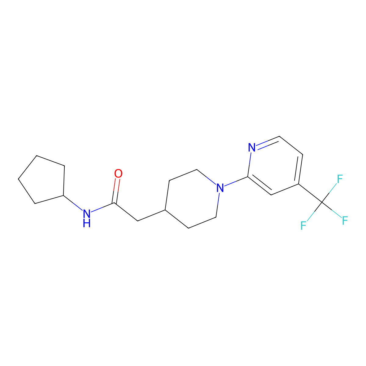 N-cyclopentyl-2-{1-[4-(trifluoromethyl)pyridin-2-yl]piperidin-4-yl}acetamide molecular structure, CAS 3054584-08-3