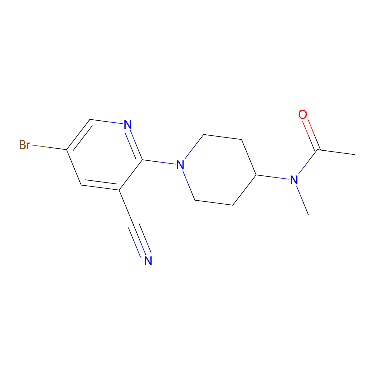 N-[1-(5-bromo-3-cyanopyridin-2-yl)piperidin-4-yl]-N-methylacetamide molecular structure, CAS 3054584-15-2