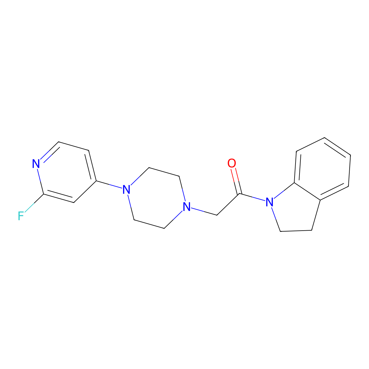 1-(2,3-dihydro-1H-indol-1-yl)-2-[4-(2-fluoropyridin-4-yl)piperazin-1-yl]ethan-1-one molecular structure, CAS 3054584-16-3