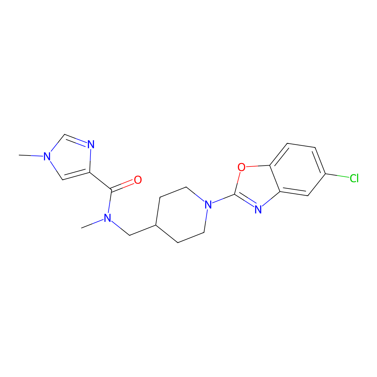 N-{[1-(5-chloro-1,3-benzoxazol-2-yl)piperidin-4-yl]methyl}-N,1-dimethyl-1H-imidazole-4-carboxamide molecular structure, CAS 3054584-18-5