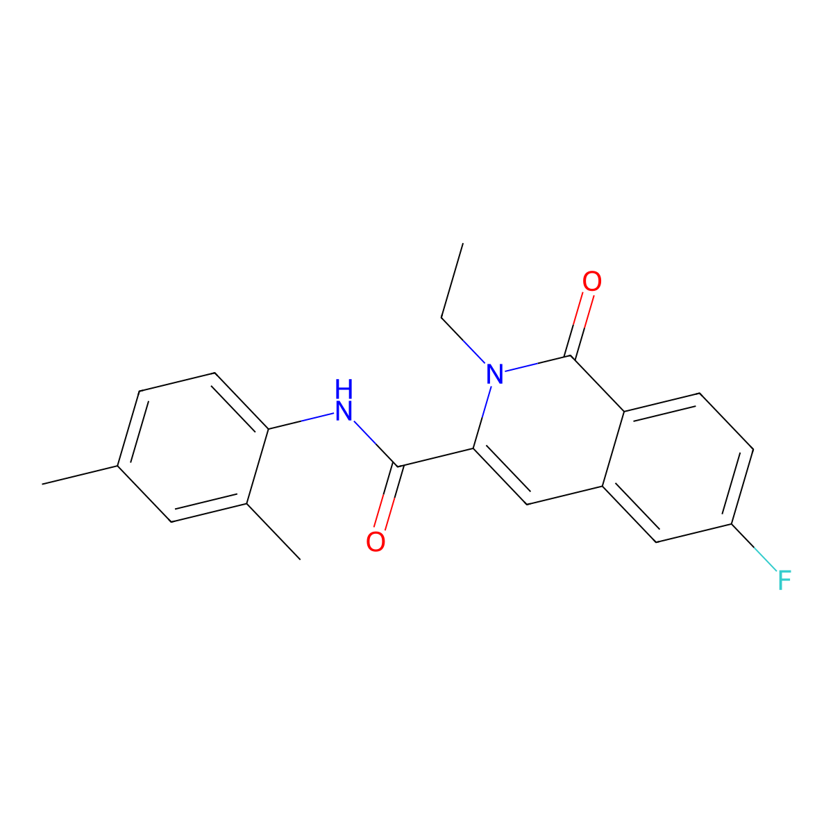 N-(2,4-dimethylphenyl)-2-ethyl-6-fluoro-1-oxo-1,2-dihydroisoquinoline-3-carboxamide molecular structure, CAS 3054584-19-6