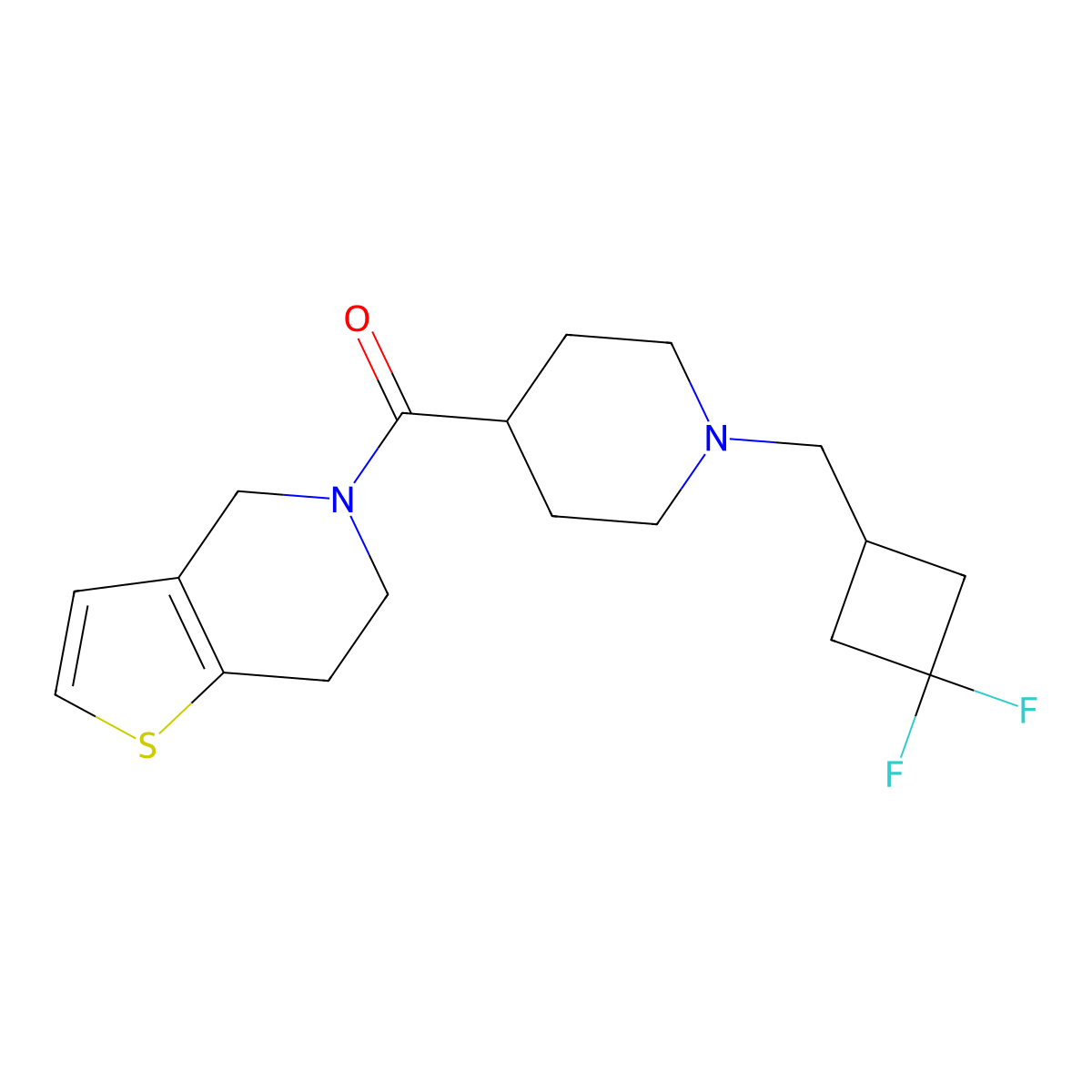 1-[(3,3-difluorocyclobutyl)methyl]-4-{4H,5H,6H,7H-thieno[3,2-c]pyridine-5-carbonyl}piperidine molecular structure, CAS 3054584-20-9