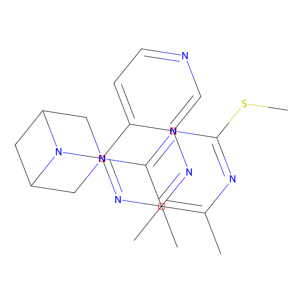 3-[5,6-Dimethyl-2-(methylsulfanyl)pyrimidin-4-yl]-6-{2-methylpyrido[3,4-d]pyrimidin-4-yl}-3,6-diazabicyclo[3.1.1]heptane molecular structure, CAS 3054584-22-1