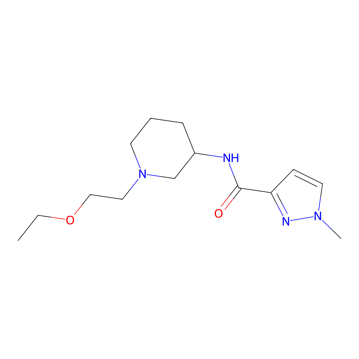 N-[1-(2-ethoxyethyl)piperidin-3-yl]-1-methyl-1H-pyrazole-3-carboxamide molecular structure, CAS 3054584-23-2