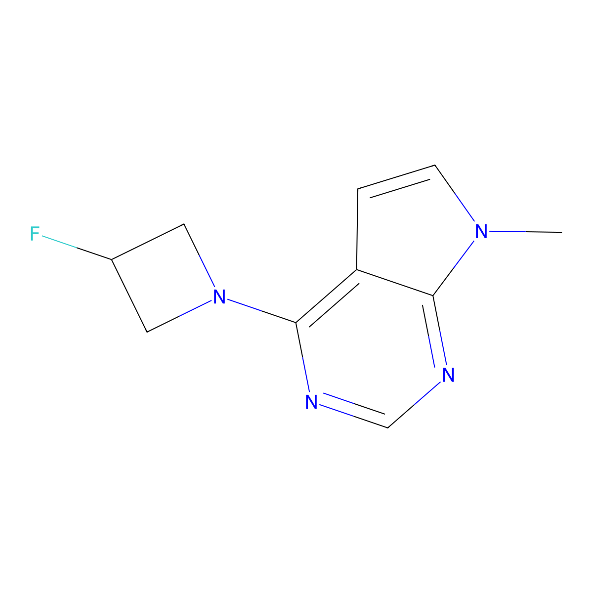 3-fluoro-1-{7-methyl-7H-pyrrolo[2,3-d]pyrimidin-4-yl}azetidine molecular structure, CAS 3054584-28-7