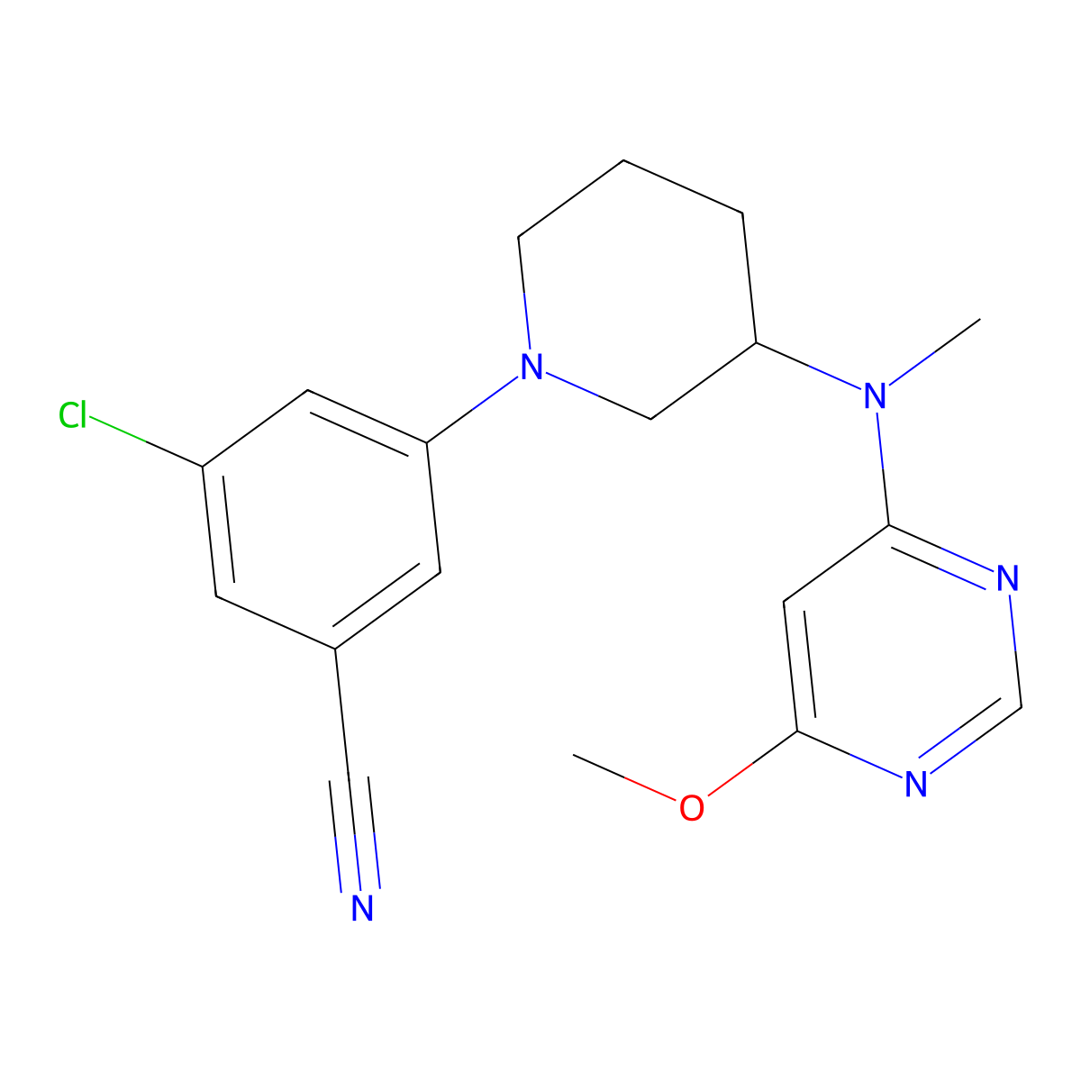 3-Chloro-5-{3-[(6-methoxypyrimidin-4-yl)(methyl)amino]piperidin-1-yl}benzonitrile molecular structure, CAS 3054584-29-8
