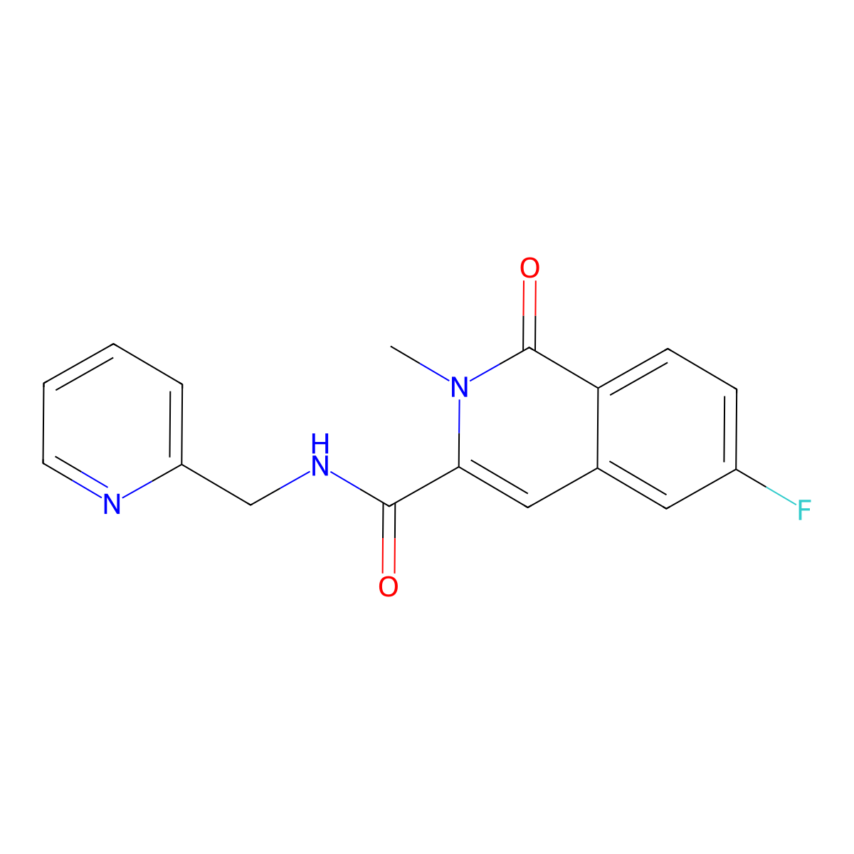 6-fluoro-2-methyl-1-oxo-N-[(pyridin-2-yl)methyl]-1,2-dihydroisoquinoline-3-carboxamide molecular structure, CAS 3054584-35-6