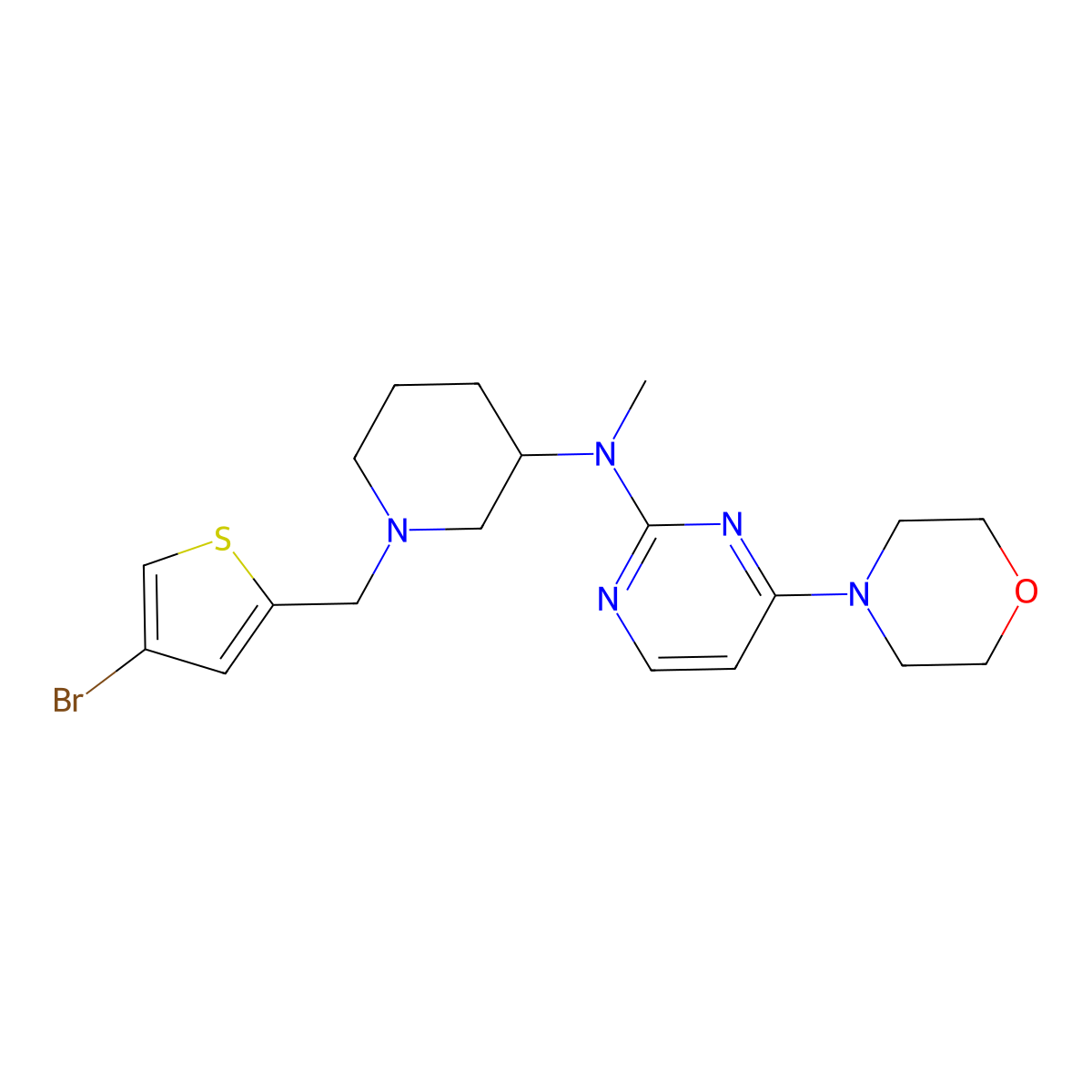 N-{1-[(4-bromothiophen-2-yl)methyl]piperidin-3-yl}-N-methyl-4-(morpholin-4-yl)pyrimidin-2-amine molecular structure, CAS 3054584-38-9