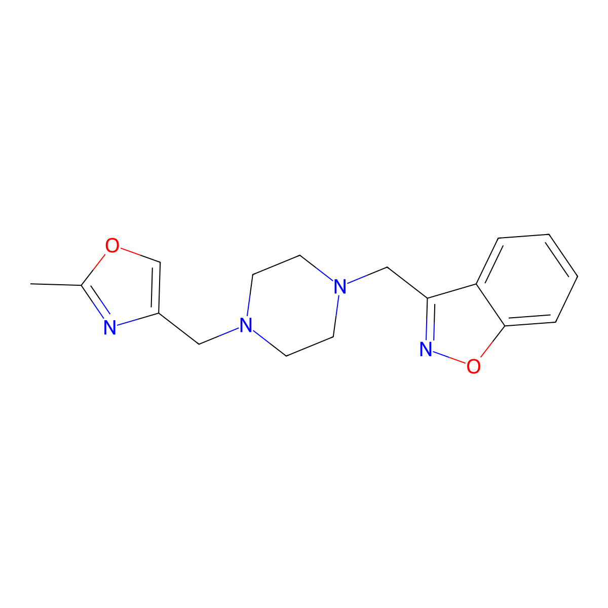 3-({4-[(2-Methyl-1,3-oxazol-4-yl)methyl]piperazin-1-yl}methyl)-1,2-benzoxazole molecular structure, CAS 3054584-43-6