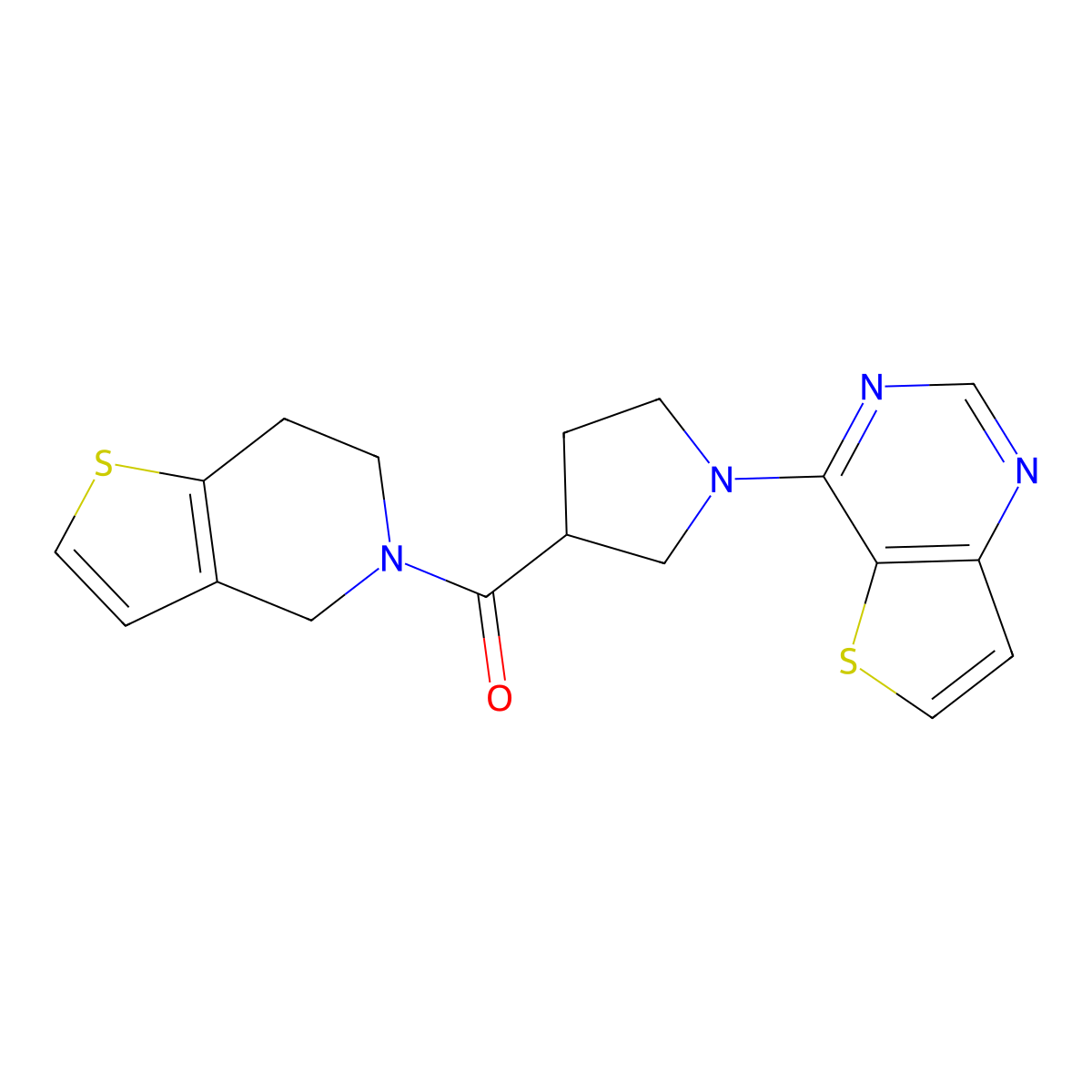 3-{4H,5H,6H,7H-thieno[3,2-c]pyridine-5-carbonyl}-1-{thieno[3,2-d]pyrimidin-4-yl}pyrrolidine molecular structure, CAS 3054584-44-7