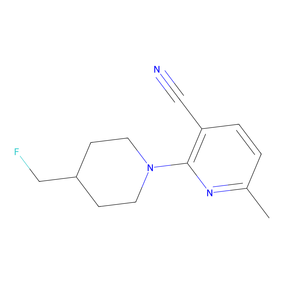 2-[4-(Fluoromethyl)piperidin-1-yl]-6-methylpyridine-3-carbonitrile molecular structure, CAS 3054584-46-9