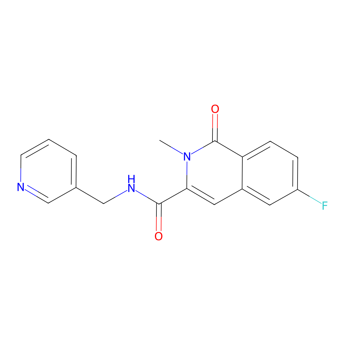 6-fluoro-2-methyl-1-oxo-N-[(pyridin-3-yl)methyl]-1,2-dihydroisoquinoline-3-carboxamide molecular structure, CAS 3054584-48-1