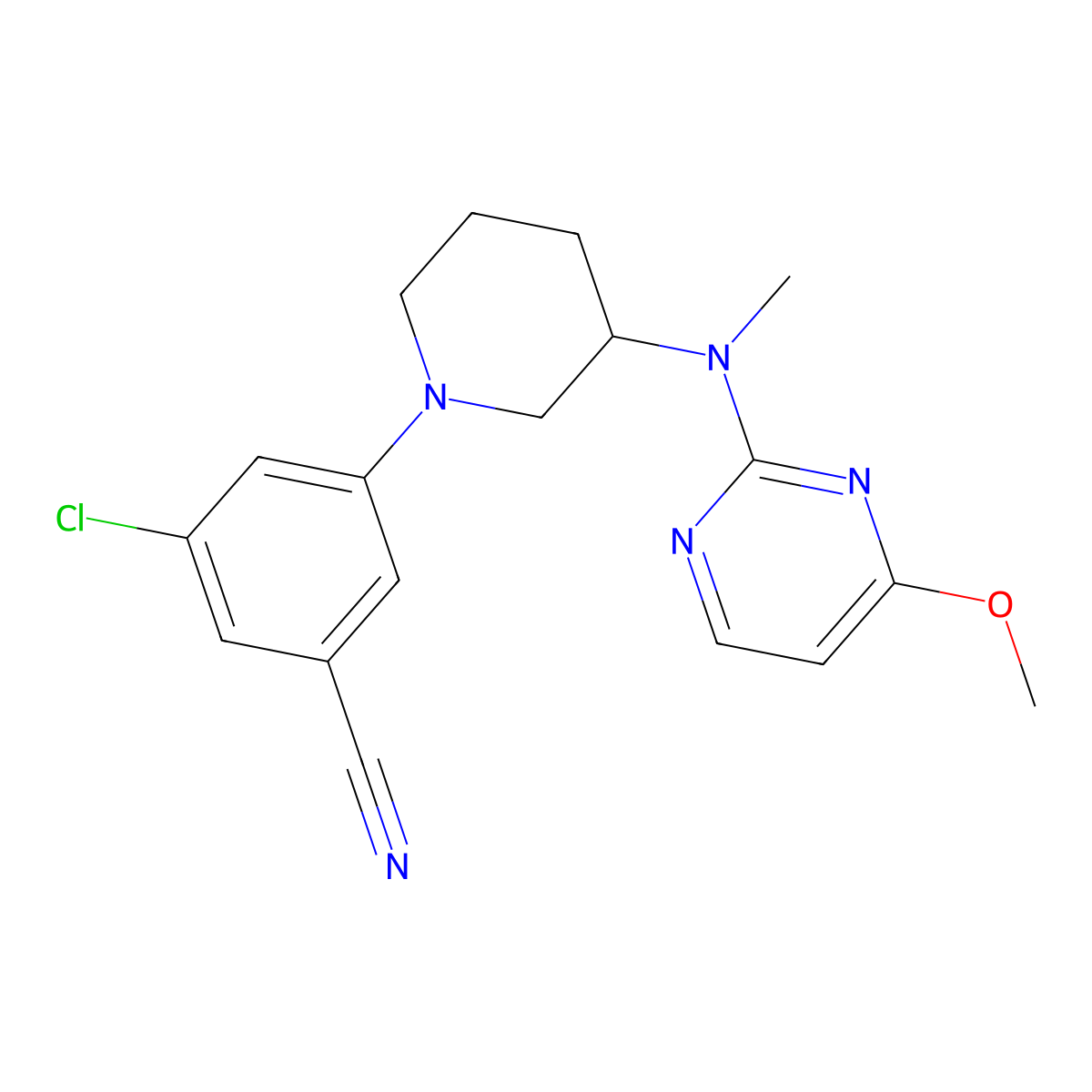 3-Chloro-5-{3-[(4-methoxypyrimidin-2-yl)(methyl)amino]piperidin-1-yl}benzonitrile molecular structure, CAS 3054584-57-2