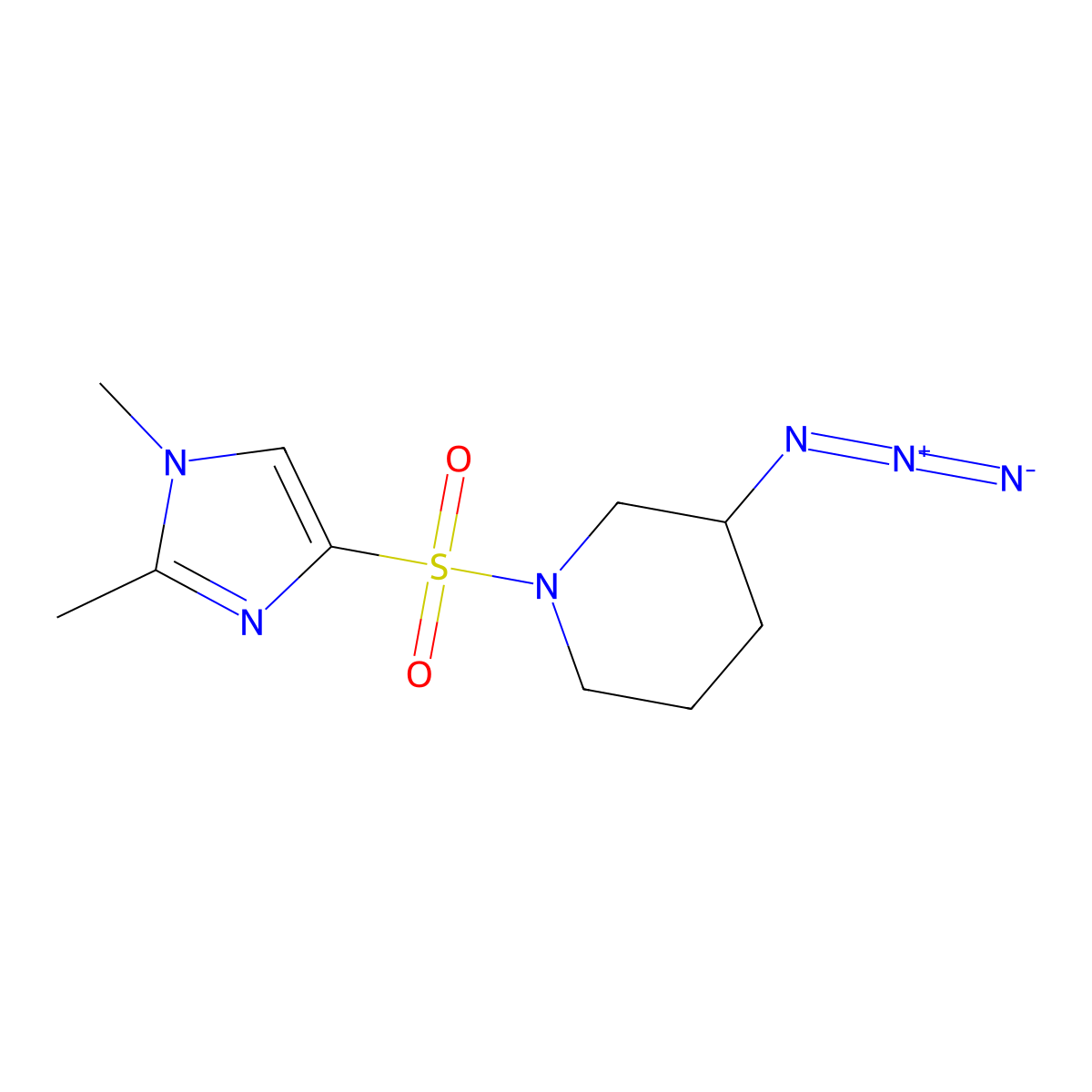 3-azido-1-[(1,2-dimethyl-1H-imidazol-4-yl)sulfonyl]piperidine molecular structure, CAS 3054584-66-3
