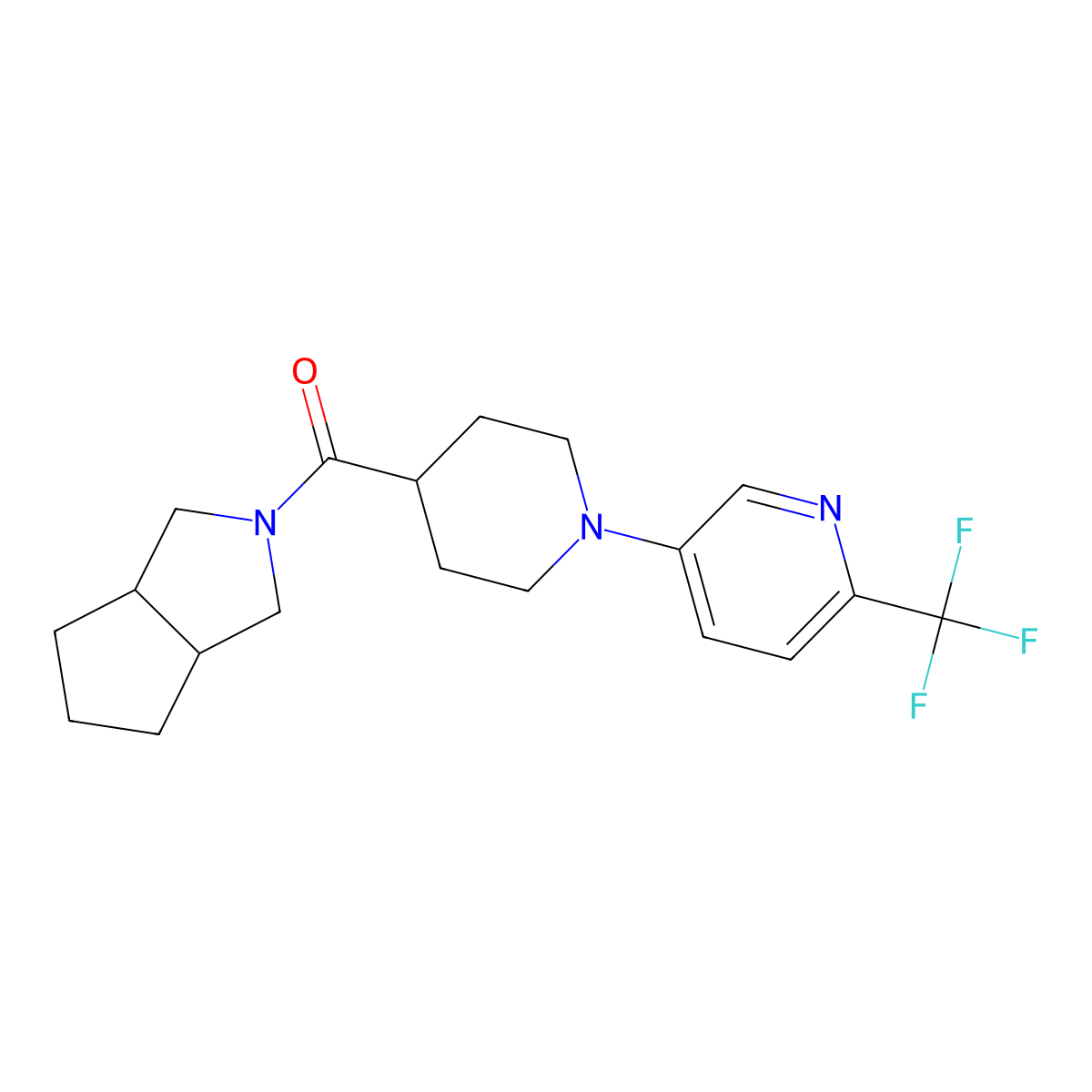 5-(4-{Octahydrocyclopenta[c]pyrrole-2-carbonyl}piperidin-1-yl)-2-(trifluoromethyl)pyridine molecular structure, CAS 3054584-67-4