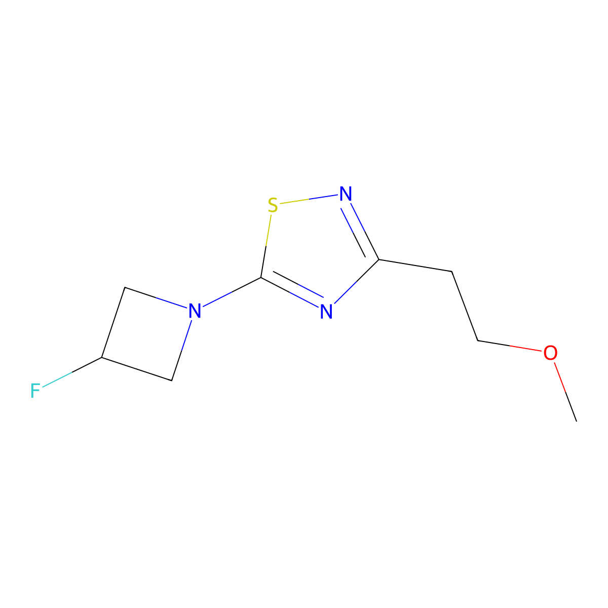 5-(3-Fluoroazetidin-1-yl)-3-(2-methoxyethyl)-1,2,4-thiadiazole molecular structure, CAS 3054584-71-0
