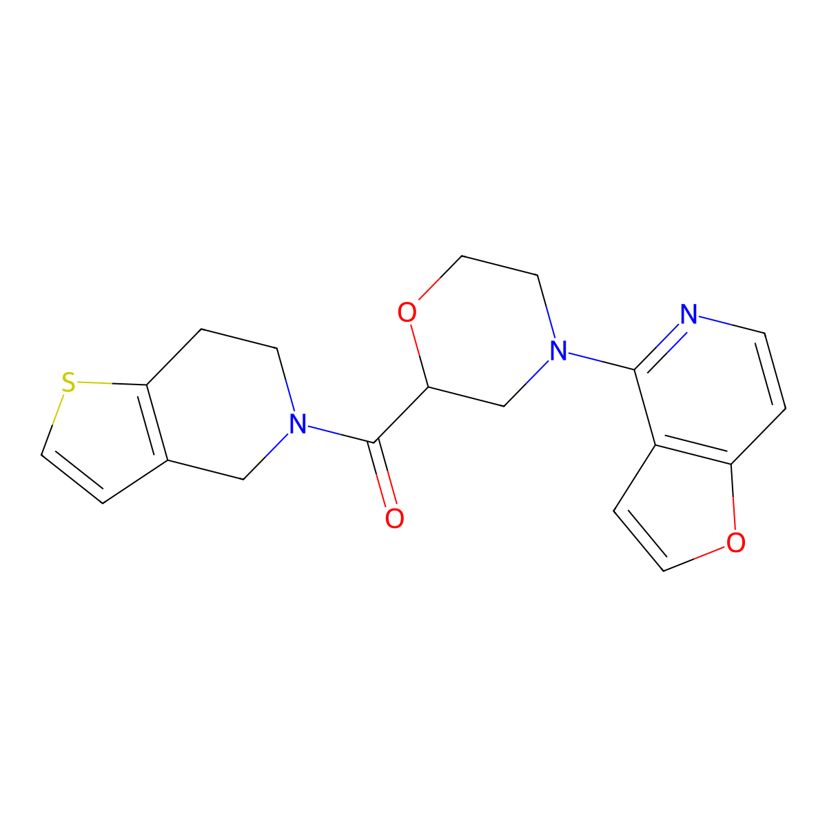 4-{furo[3,2-c]pyridin-4-yl}-2-{4H,5H,6H,7H-thieno[3,2-c]pyridine-5-carbonyl}morpholine molecular structure, CAS 3054584-72-1