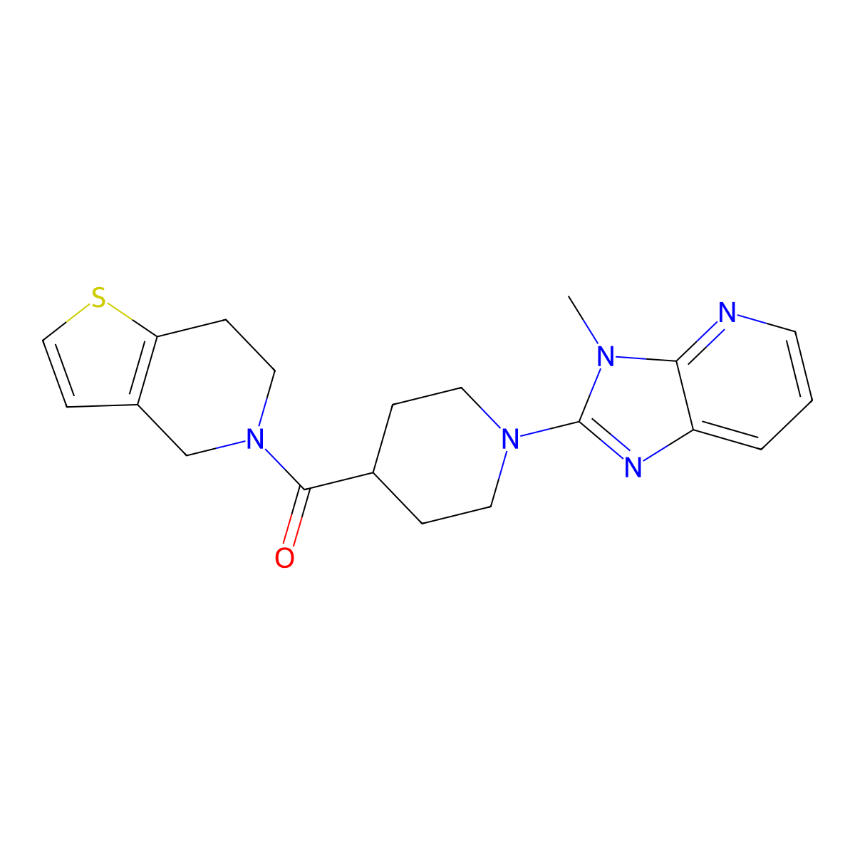 1-{3-methyl-3H-imidazo[4,5-b]pyridin-2-yl}-4-{4H,5H,6H,7H-thieno[3,2-c]pyridine-5-carbonyl}piperidine molecular structure, CAS 3054584-73-2