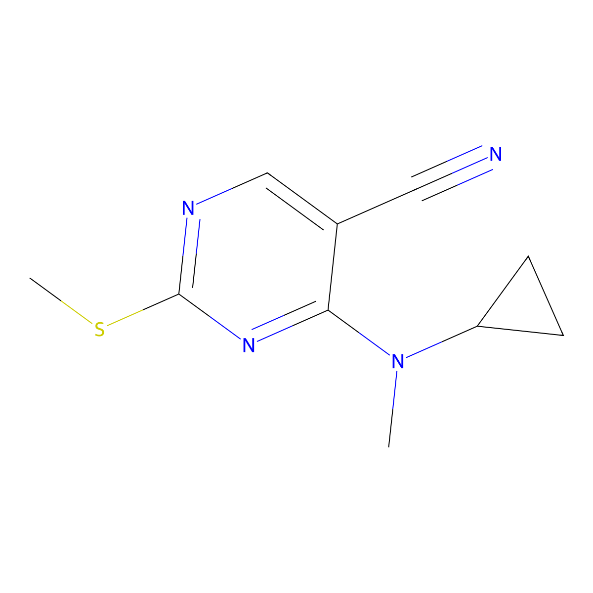 4-[Cyclopropyl(methyl)amino]-2-(methylsulfanyl)pyrimidine-5-carbonitrile molecular structure, CAS 3054584-79-8