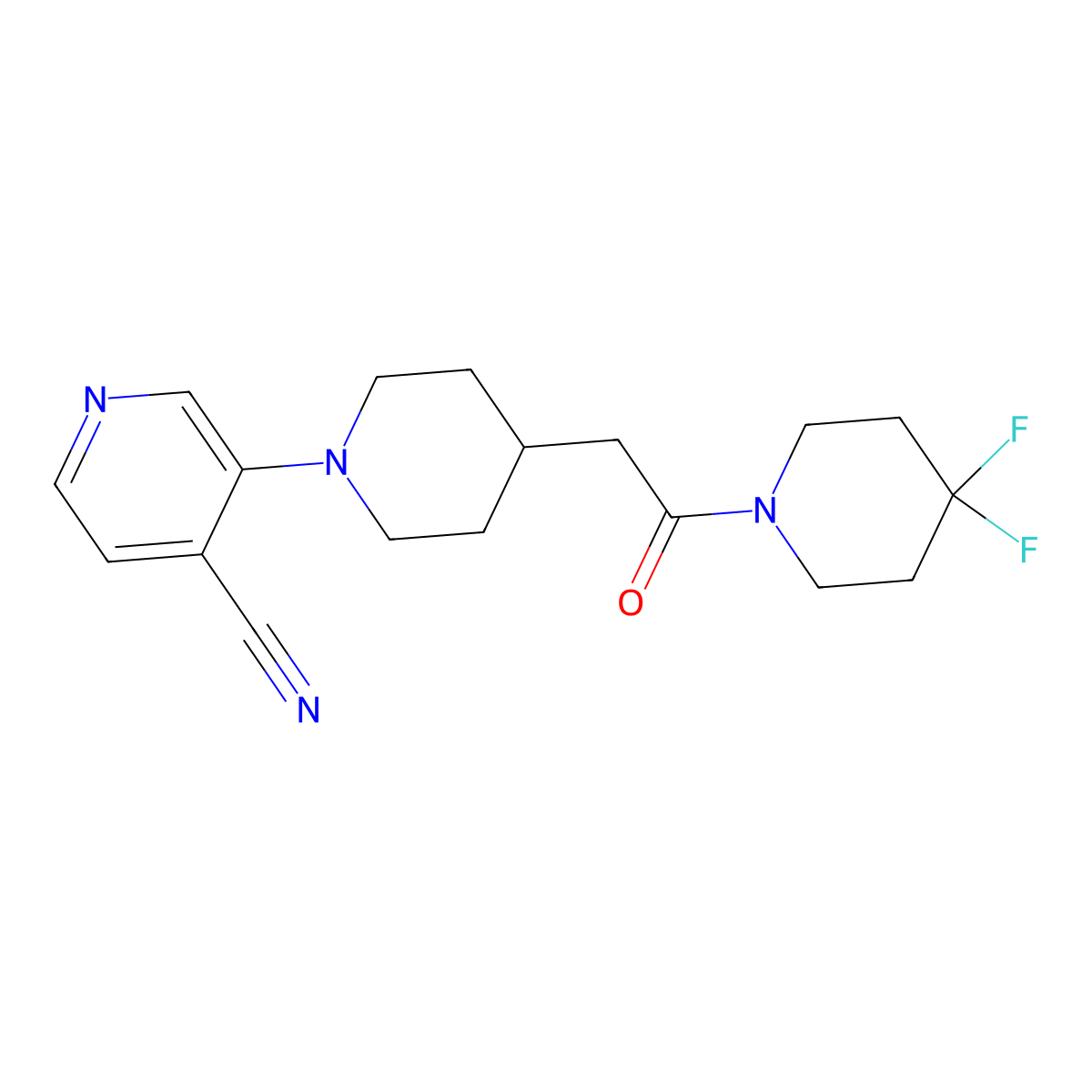 3-{4-[2-(4,4-Difluoropiperidin-1-yl)-2-oxoethyl]piperidin-1-yl}pyridine-4-carbonitrile molecular structure, CAS 3054584-81-2