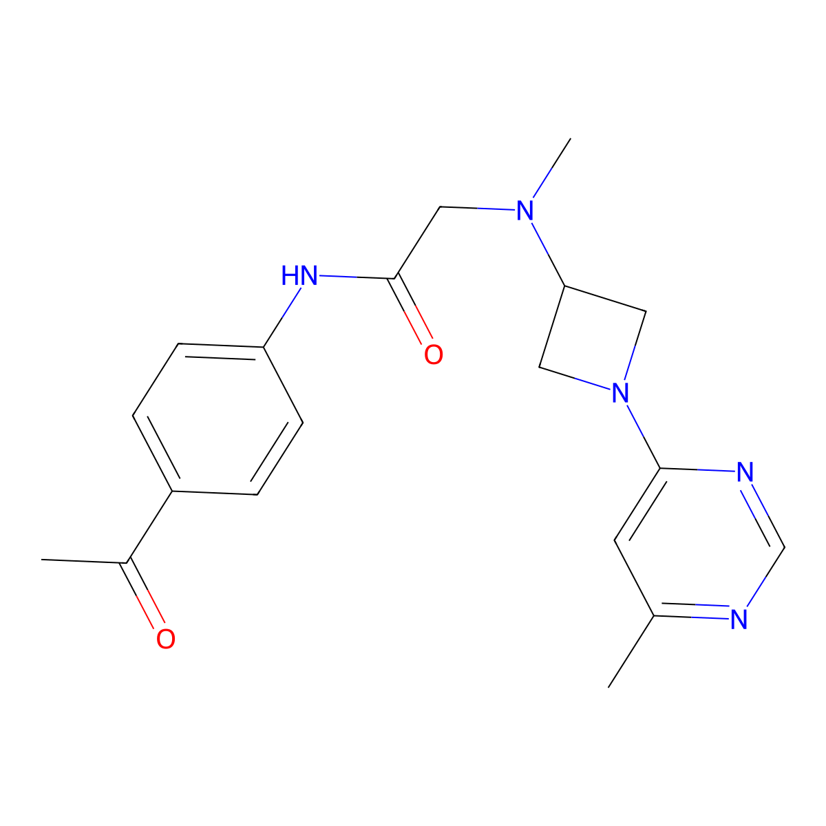 N-(4-acetylphenyl)-2-{methyl[1-(6-methylpyrimidin-4-yl)azetidin-3-yl]amino}acetamide molecular structure, CAS 3054584-82-3