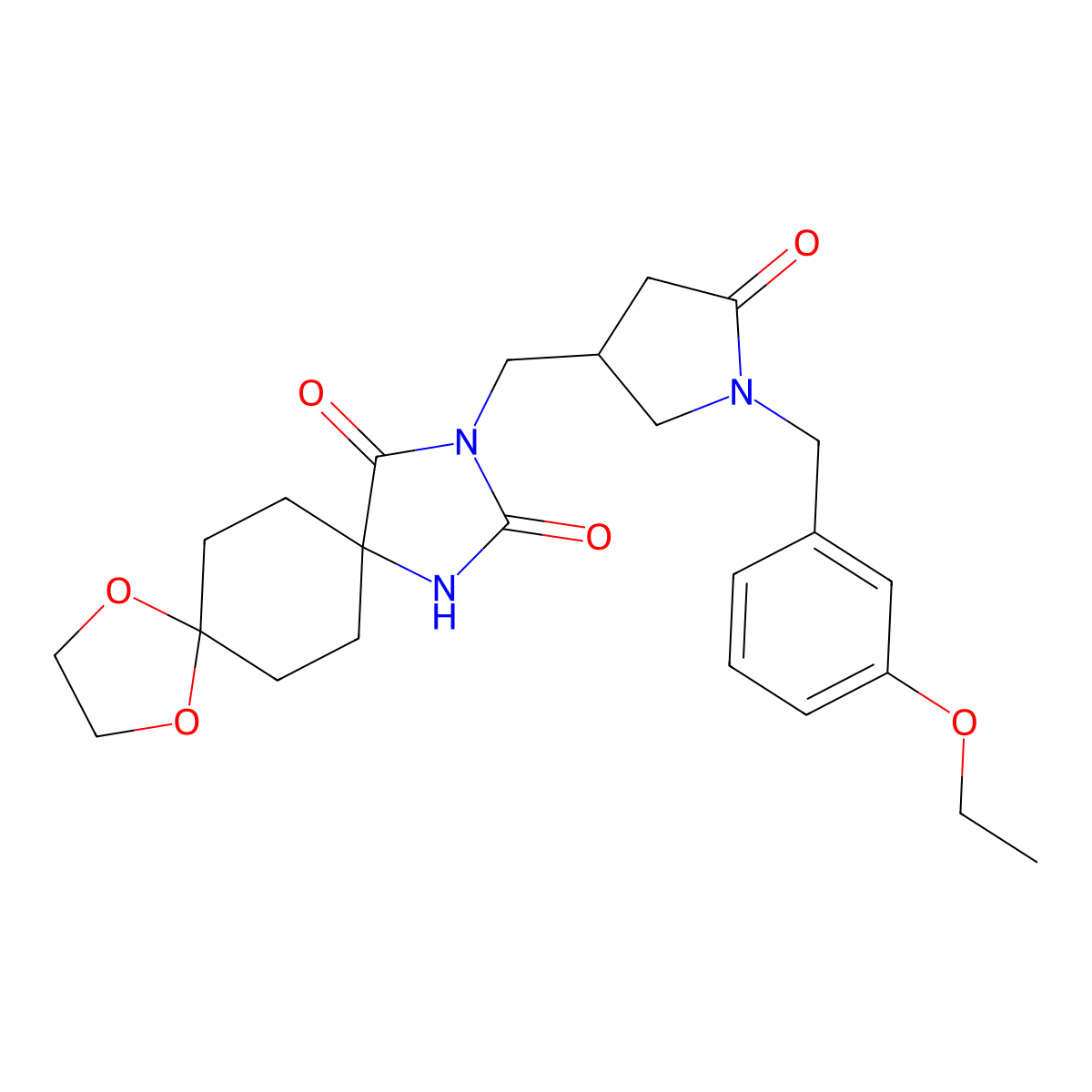 3-({1-[(3-Ethoxyphenyl)methyl]-5-oxopyrrolidin-3-yl}methyl)-9,12-dioxa-1,3-diazadispiro[4.2.4.2]tetradecane-2,4-dione molecular structure, CAS 3054584-83-4