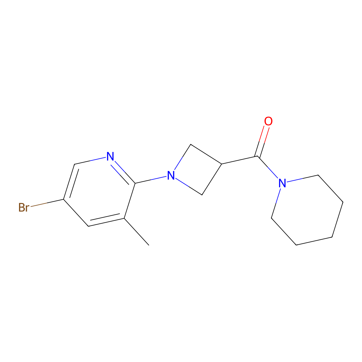 5-Bromo-3-methyl-2-[3-(piperidine-1-carbonyl)azetidin-1-yl]pyridine molecular structure, CAS 3054584-86-7