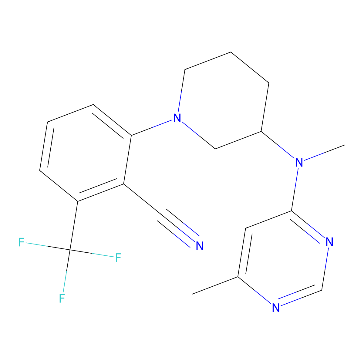 2-{3-[Methyl(6-methylpyrimidin-4-yl)amino]piperidin-1-yl}-6-(trifluoromethyl)benzonitrile molecular structure, CAS 3054584-87-8