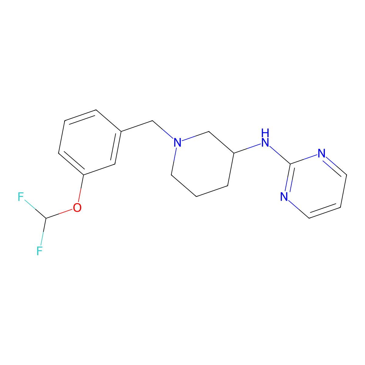 N-(1-{[3-(difluoromethoxy)phenyl]methyl}piperidin-3-yl)pyrimidin-2-amine molecular structure, CAS 3054584-88-9