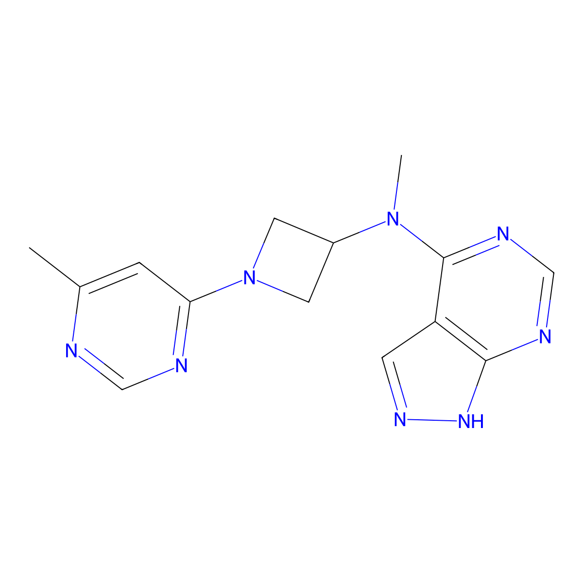 N-methyl-1-(6-methylpyrimidin-4-yl)-N-{1H-pyrazolo[3,4-d]pyrimidin-4-yl}azetidin-3-amine molecular structure, CAS 3054584-93-6